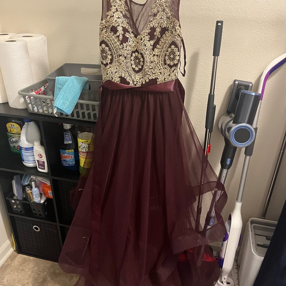City Triangles Maroon Dress with Gold Details